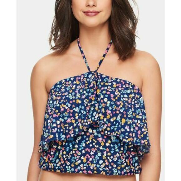 Vera Bradley Wildflower Ditsy Stripe Tankini Swim Top Navy Blue Floral Size XL - Picture 1 of 6